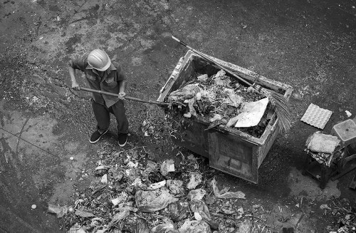 Construction site with organized waste removal